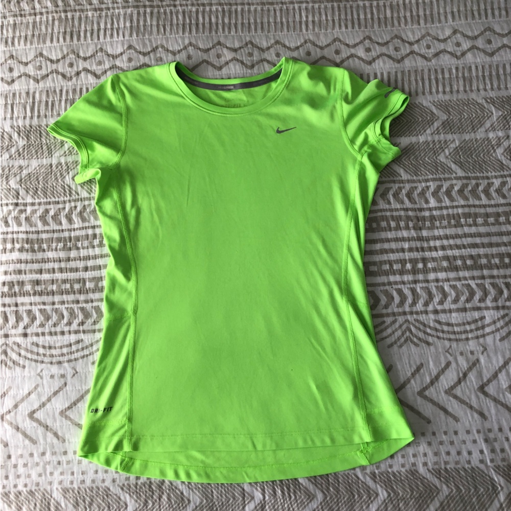 Neon Green Nike Runnjng Dri Fit Reflective Top Size S